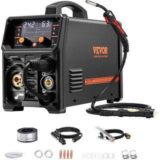 Vevor Pro MIG-Schweißgerät, 200 Ampere Pluse MIG-Welder, 5-in-1 Synergie-Schweißer MIG Pluse, gasloses MIG, Gas-MIG, MMA und Lift WIG, mit IGBT-Wechselrichtertechnologie und LCD-Bildschirmanzeige