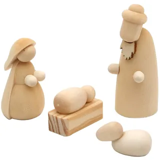 Dekohelden24 Handgedrechselte Holz Krippenfiguren als 4er Set, Maße L/B/H: 2 x 2 x 5,5 cm.