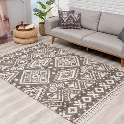 Hochflor-Teppich CARPET CITY "Pulpy 541" Gr. 5, grau, B:240cm H:30mm L:340cm, Kunstfaser, Teppiche, Fransenteppich, besonders weich, mit Fransen, Ethno Look