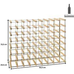 PROREGAL Modulares Weinregal VINOTECA MOD METAL | HxBxT 72,5x92,5x24,5cm | 9x7 Flaschen | Massives Kiefernholz | Natur | Flaschenregal