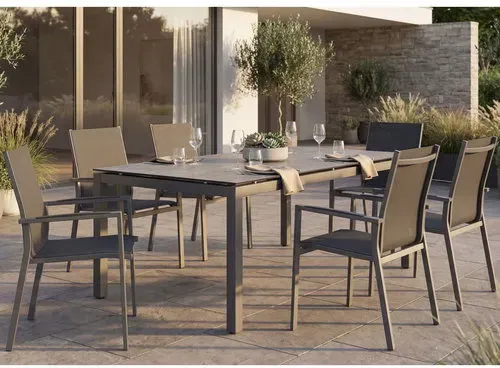 Stern Gartenmöbel-Set 7-tlg. mit Tisch Classic 200x100 cm und Stapelsessel New Levanto