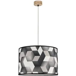 BRITOP LIGHTING Pendelleuchte "ESPACIO", bunt (schwarz, weiß, beige, eichefarben), Ø 40cm H: 120cm, Lampen, Hängeleuchte, Lampenschirm aus laminierter Tapete, kürzbar