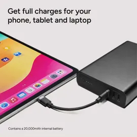 Mophie PS 20K with PD Black 20W USB C&A (20000 mAh, 74 Wh), Powerbank, Schwarz