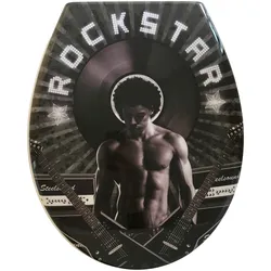 WC-Sitz ADOB "Rockstar", schwarz, B:37cm H:5cm L:44cm, Duroplast, Edelstahl, WC-Sitze, Absenkautomatik, zur Reinigung abnehmbar