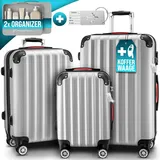 monzana Hartschalenkoffer Set 3tlg. mit Zubehör Rollen 360o Silber