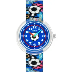 s.Oliver Set 2039619 Jungen Armbanduhr Textilband Fußball mit Söckchen blau