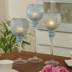 Kerzenhalter Kelch - Windlicht - Glas - H: 30,5cm/34,5cm/40cm - glitzernd - blau...