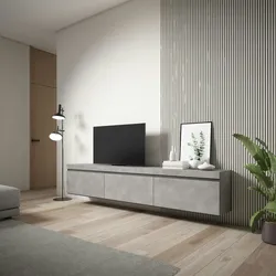 SKRAUT HOME Wohnzimmer TV-Schrank, Viel Stauraum, 240x35x45cm, Hängend, Moderner Stil, Zementgrau - 503_3