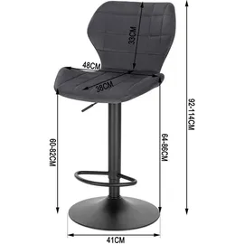 Woltu Barhocker höhenverstellbarer Hocker 60-82 cm 360° Drehstuhl mit Rückenlehne Fußstütze Barstuhl aus Samt Metall Dunkelgrau - Dunkelgrau