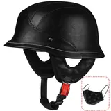 RQTEUYE Deutsche Motorrad Halbhelme, Retro Leder Halbschalenhelm, Vintage Jethelm ECE-Zertifizierung Chopper Helm mit Schutzbrille für Mopeds Cruiser mit Schnellverschlussschnallen