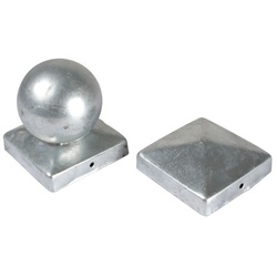 Pfostenkappen 9 x 9 cm verzinkt – feuerverzinkter Stahl, Pyramide & Kugel, mit Montagelöchern, idealer Witterungsschutz für Holzpfosten