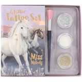 DEPESCHE Miss Melody Night Horses - Glitzer Tattoo Set für Kinder mit 41 Klebetattoos, 1 Pinsel und 3 Glitzer-Puder in Silber, Weiß und Gold