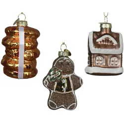 Christbaumschmuck Glas 7cm Lebkuchen Figuren 3er Set Weihnachtsbaum Anhänger Weihnachten Weihnachtsbaumschmuck Lebkuchenmann Lebkuchenhaus Braun