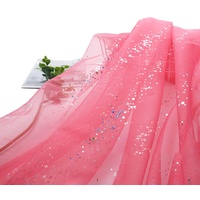 SYSUII 160cm * 3m Chiffon Glitzer Tüll Dekostoff mit kleine Pailletten Dekostoff Kostümstoff zum Nähen Durchsichtig Stoff Tüll Pailletten-Stoff für DIY Hochzeit Kleid Dekoration Tischedeko-pink