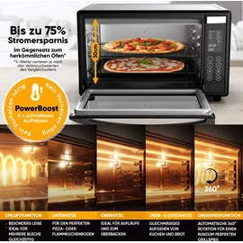 STILLSTERN Minibackofen mit Umluft (45L) DE Version, Pizza Ø32cm, NEU: CYCLONE PRO+ (Antihaftbeschichtung), 13 Programme, Auftauen&Warmhalten, 8h Timer, Rezeptheft, Mini Backofen Pizzaofen Grill