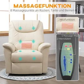 Homcom Fernsehsessel mit Aufstehhilfe, Verstellbarer Massagesessel Kunstleder, Creme