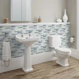Fliesenaufkleber 30x15 cm Beige Blauer Ziegel Klebefliesen Küche Wasserdicht Küchenrückwand Möbeldekoration Selbstklebende Fliesen PVC Fliesenaufkleber Bad Fliesenfolie (12 Stück)