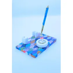 Schreibtischset mit Lapislazuli-Mosaik und Uhr