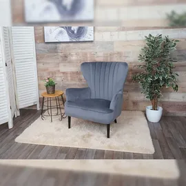 Mendler Lounge-Sessel HWC-K37, Cocktailsessel Polstersessel Sessel, Samt (280g/m2) ~ grau