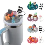 Stanley Strohhalm-Abdeckkappen, kompatibel mit 1,2 l, niedliche Katze/Kaninchen/Kuh/Panda-Teich, leuchtende Charms für Stanley-Becher, 1,2 l, Silikon-Trinkhalm-Aufsatz für Stanley-Becher-Zubehör mit