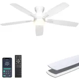 Ohniyou Deckenventilator mit Beleuchtung, 132 cm Deckenventilator mit Fernbedienung/APP-Steuerung, moderner Deckenventilator für Schlafzimmer und Wohnzimmer, dimmbar, leiser Gleichstrommotor, Weiß