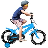 Brride 14 Zoll KinderFahrrad ab 3 Jahre, Jungen Mädchen Kinderfahrrad für ab 3-6 Jahre, Kinderfahrräder mit Stützräder, Höhenverstellbar, Kinder Fahrrad Cool Blau