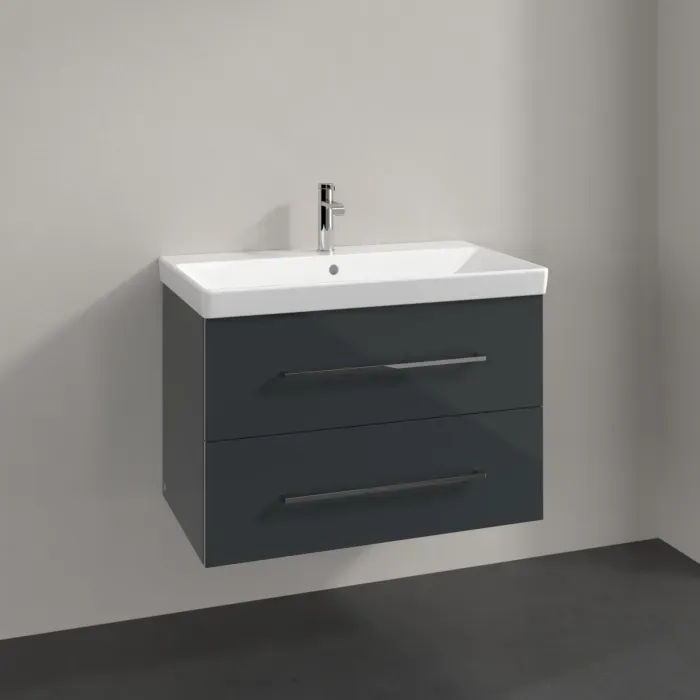 Villeroy und Boch Waschtisch-Unterschrank A89100B1 78x51,4x48,4cm, 2 Auszüge, wandhängend, Griff Chrome Glanz, Crystal Grey