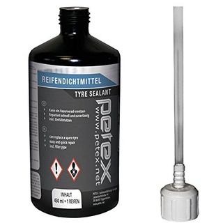 PETEX Reifendichtmittel Inhalt 450 ml inkl. Einfülldeckel, Ventilausdreher mit Flügel, Ersatzventil, schwarz