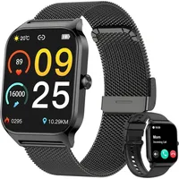 Smartwatch Herren Damen, Blutdruckuhr mit Bluetooth-Telefonie, mit Herzfrequenz SpO2 Stress, 100+ Sportmodi Fitnessuhr,Weltuhr, Schlafanalyse - Schwarz