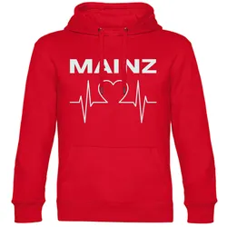 multifanshop Kapuzen Sweatshirt - Mainz - Herzschlag - Druck weiß - Hoodie