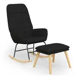 vidaXL Schaukelstuhl, Schaukelsessel mit Hocker Schwarz Stoff