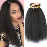 Yaki Human Hair Bundles Menschliches Haar Brasilianisches Echthaar Tressen Brazilian Virgin Hair Yaki Bundle Long Kinky Straight Weave 3 Bundles Human Hair Total 300g 20 22 24 Inch