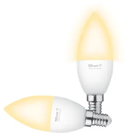 Trust E14 Smart Lampe, Dimmbar LED Birne, Leuchtmittel für Alexa und Google Home, Kein Hub Erforderlich, 2.4GHz Glühbirne RGB, WI-Fi Lampe, Weiß - 2er-Pack