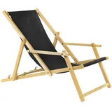 BAS Holz Sonnenliege Strandliege Liegestuhl aus Holz 3 Stufen Klappbare Gartenliege mit Armauflagen schwarz