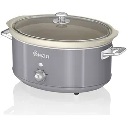 SWAN SF17031GRNEU Retro Slow Cooker 6,5L, Antihaft-Keramisches PFOA- und PTFE-freies, Vintage, Grau, 320W