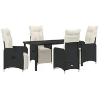 VidaXL 5-teiliges Gartenset mit Kissen in Schwarz aus Poly-Rattan