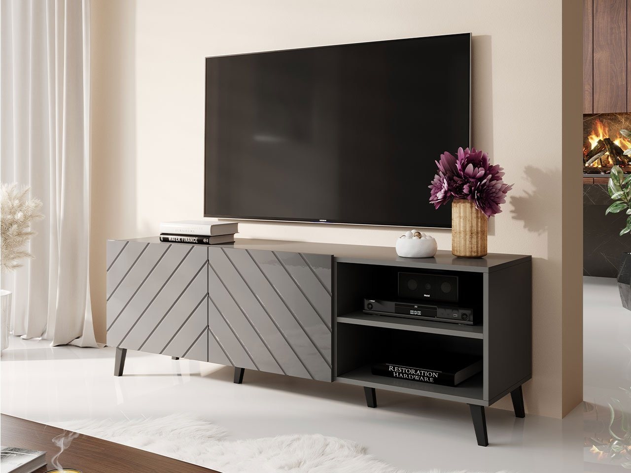 MIRJAN24 TV-Schrank Abeto 150 TV-Tisch mit 2 Türen, Wohnzimmer TV-Kommode grau