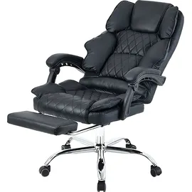 Trisens Bürostuhl mit Fußstütze und flexiblen 3-Punkt-Armlehnen - Schreibtischstuhl in Lederoptik mit Chrom-Base - ergonomischer Bürostuhl mit verstellbarer Rückenlehne