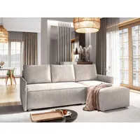 Masseno Ecksofa PERUSI mit Schlaffunktion L-Form, Sofa mit Bettkasten, Wohnzimmersofa, Couch, Soffa, Bettsofa, Couchgarnitur- Creme, POSO 100 - Creme