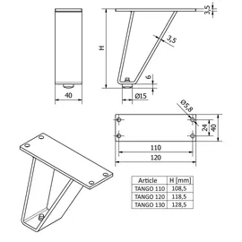 SOTech Möbelfuß TANGO 118,5 mm x 11,85 cm