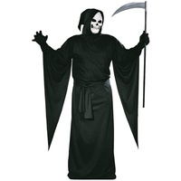 Tante Tina Sensenmann Kostüm Herren und Damen - 2-teiliges Tod Kostüm Set für Erwachsene mit Mantel und Maske - Schwarz - Größe S ( 46 / 48 )