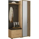 HBZ Garderobenschrank Volano 114 x 197 x 40 cm Schwarz Eiche