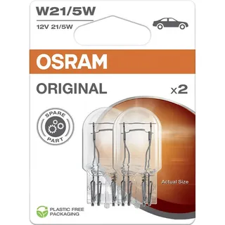 Osram ORIGINAL LINE, W21/5W, signal lamps with Glass wedge base, double blister (2 lamps), white