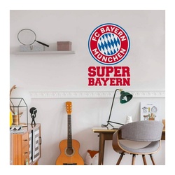 FC Bayern München Wandtattoo Fußball Wandtattoo FC Bayern München Logo kariert Schriftzug Super Bayern, Wandbild selbstklebend rot 27 cm x 40 cm