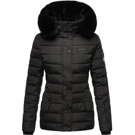 Navahoo Damen, warme Winter Steppjacke mit abnehmbarer Kunstfell-Kapuze Milianaa Black Gr. S - S