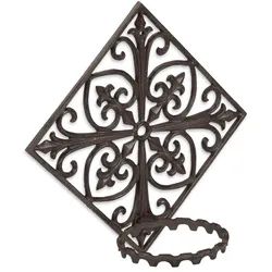 Relaxdays Blumenhalter Wand, Gusseisen, antik, Wandblumentopfhalter Garten, Ø 13 cm, dekorativ verziert, dunkelbraun