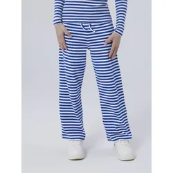 Jogginghose NAME IT "NKFSURAJA STRAIGHT PANT NOOS", Mädchen, Gr. 104, N-Gr, blau (surf the web), Web, Obermaterial: 95% Baumwolle, 5% Elasthan, gestreift, casual, straight fit knöchellang, Hosen