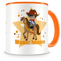 Samunshi® Kindertasse mit Namen Tasse Cowboy Personalisierte Tasse mit Namen Kinder Kinderbecher mit Namen Kindergarten orange 300ml