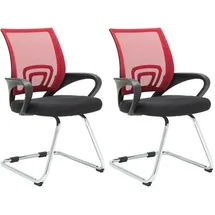 CLP 2er Set Freischwinger Eureka I Polsterstuhl mit Stoffbezug I Rückenlehne mit Netzbezug I Esszimmerstuhl mit Metallgestell