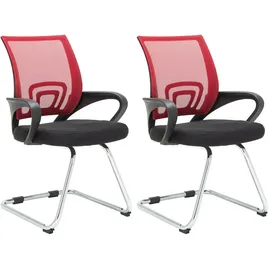 CLP 2er Set Freischwinger Eureka I Polsterstuhl mit Stoffbezug I Rückenlehne mit Netzbezug I Esszimmerstuhl mit Metallgestell